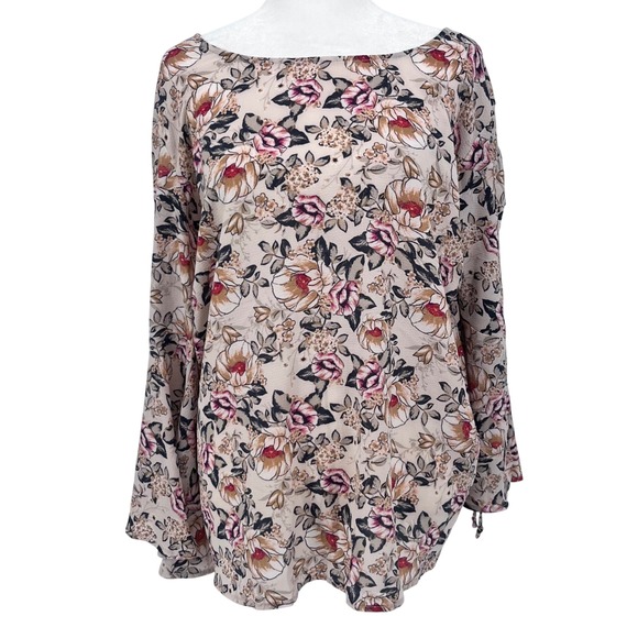 Liberty Love Tops - Liberty Love Women's Blouse 2XL Pink Floral Bell Split Sleeve Boho Feminine